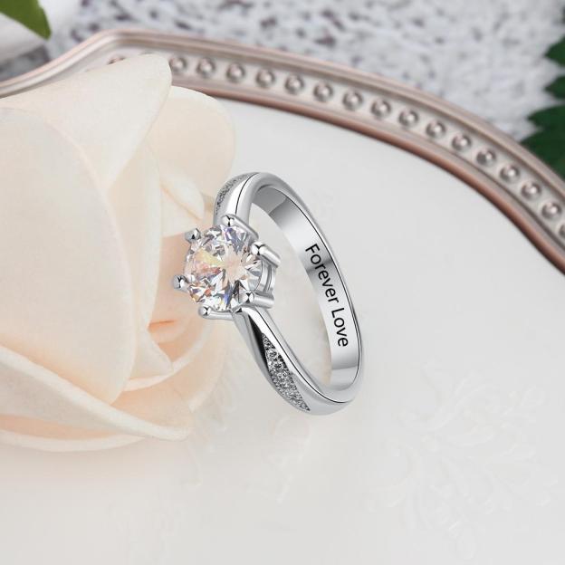 Mother's Day Gift Diamond Round Cut Engagement Ring April Birthstone Ring For Her Engraved Perfect Gift For Women-Engravingift