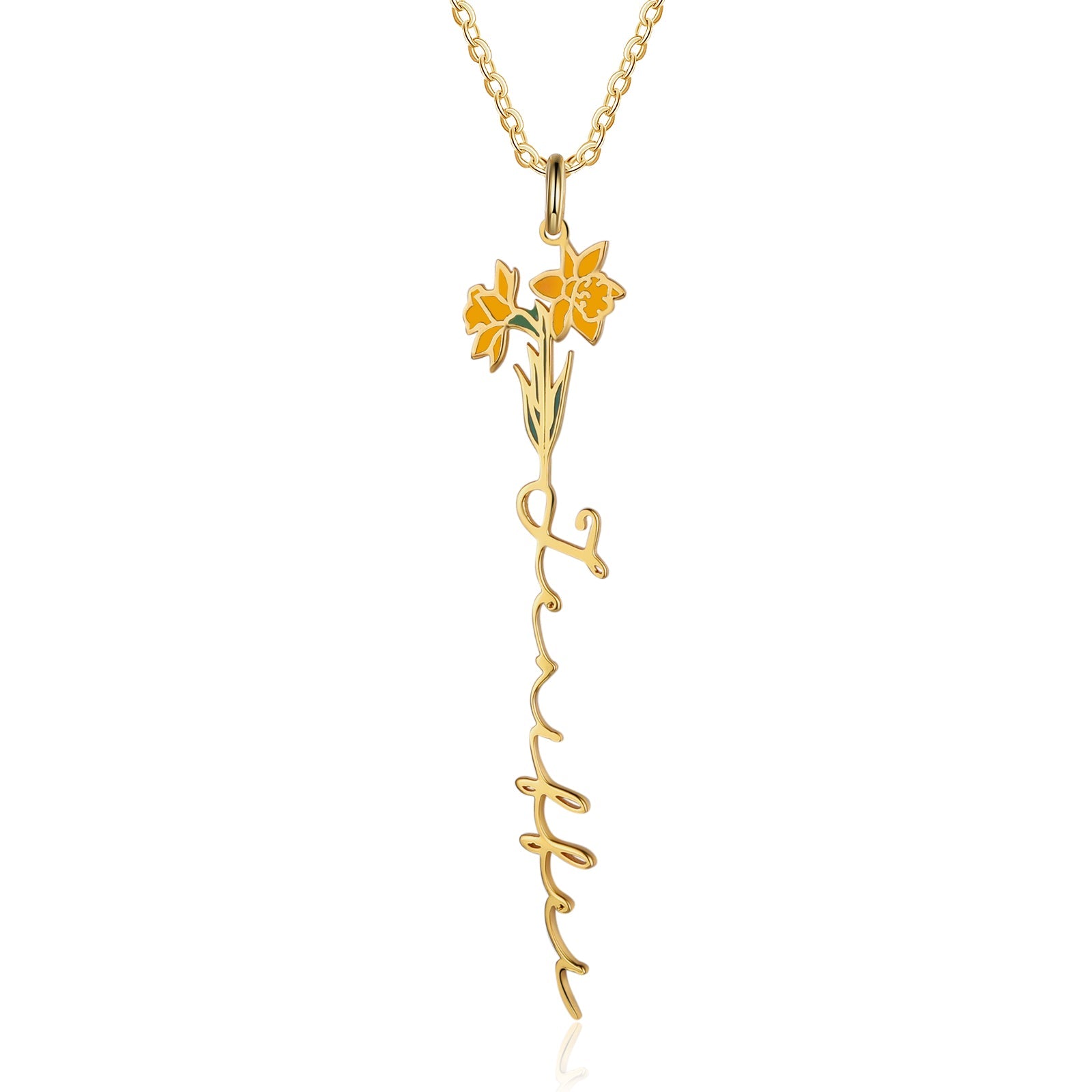 Mother's Day Gift Daffodil Name Necklace Custom March Birth Flower Necklace for Her-Engravingift