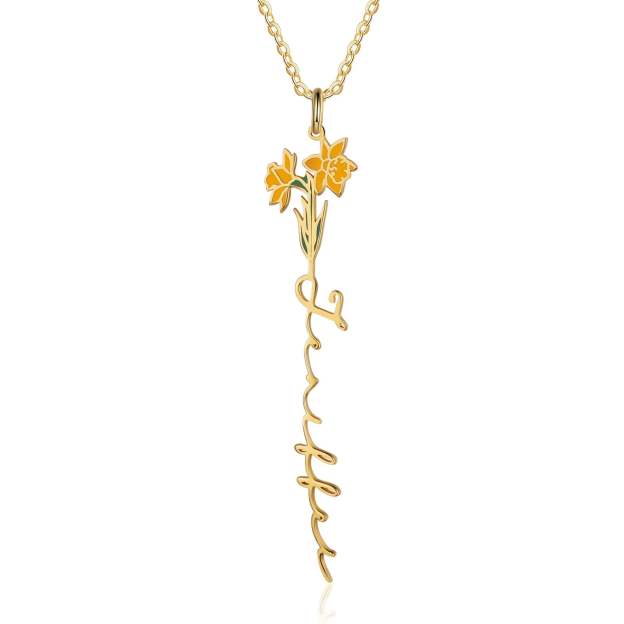 Mother's Day Gift Daffodil Name Necklace Custom March Birth Flower Necklace for Her-Engravingift