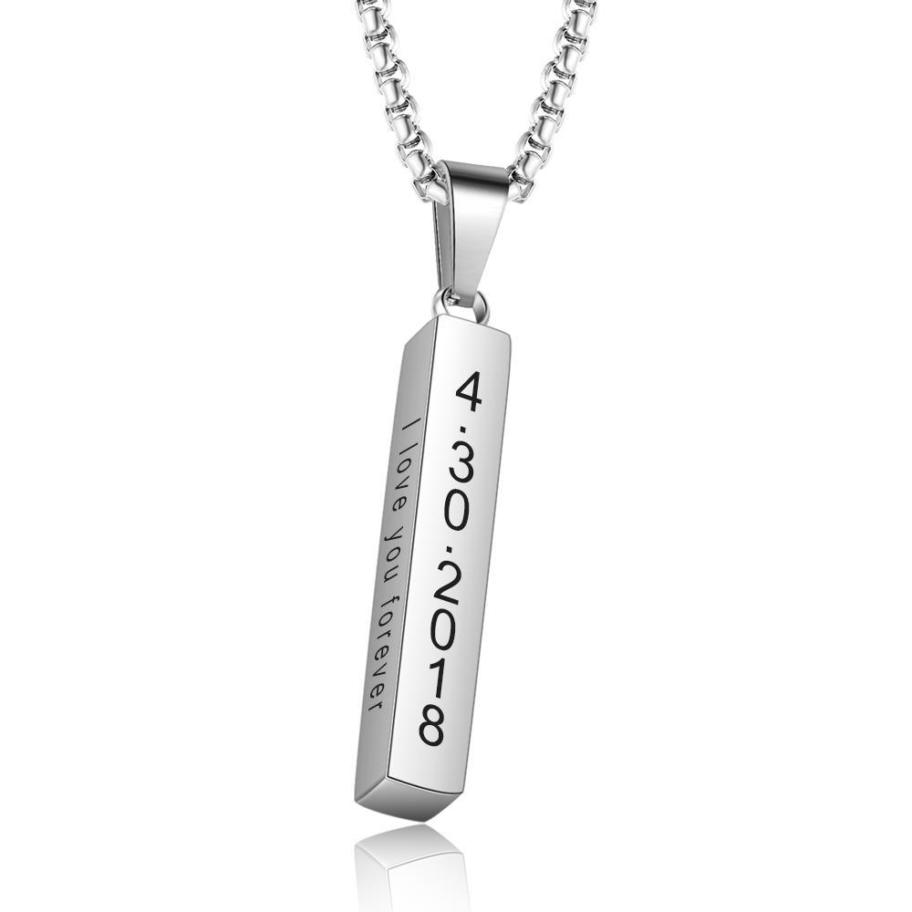 Father's Day Gift Men Vertical Bar Necklace Personalized 3D Bar Necklace in Black