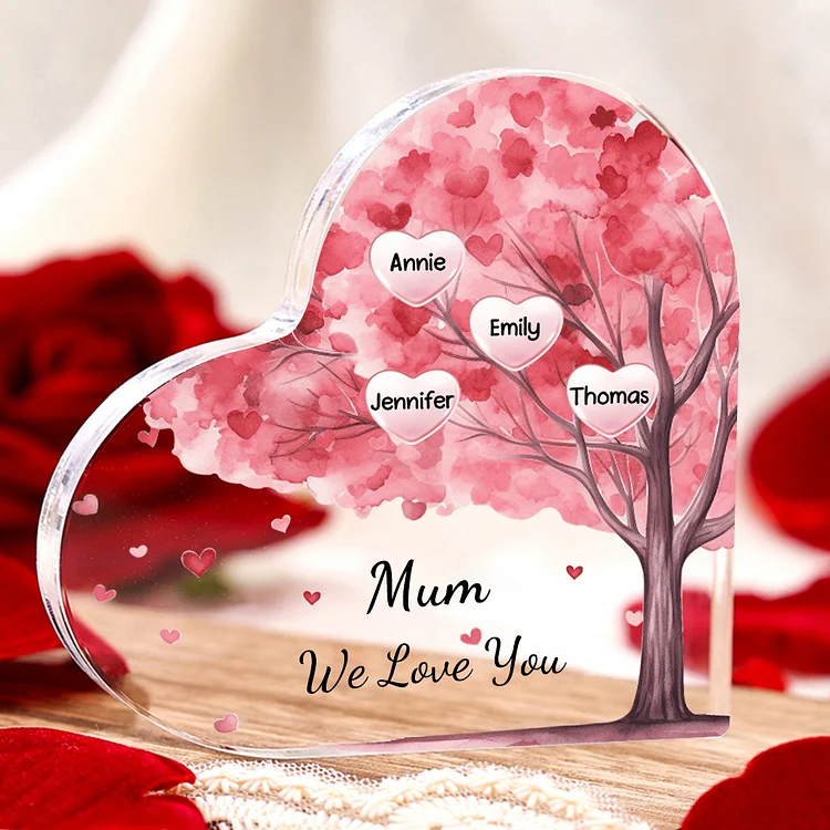 Personalized Acrylic Heart Keepsake Custom Text Pink Tree Ornaments Gifts for Grandma/Mother
