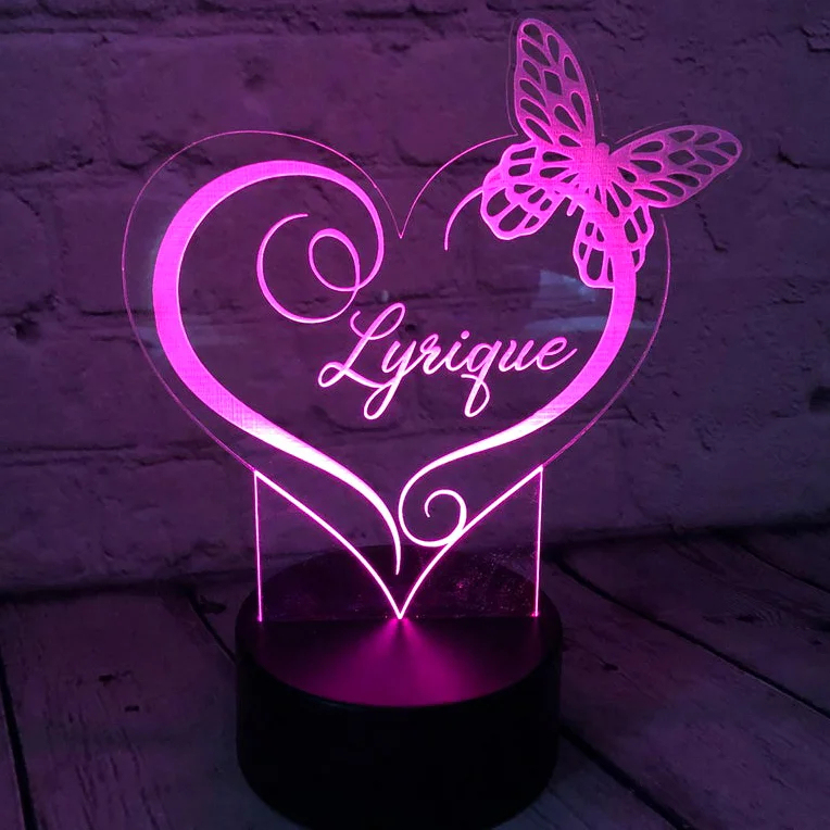 Personalized Heart Night Light Custom Butterfly Lamp for Family