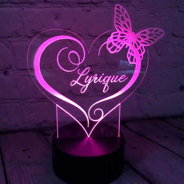 Personalized Heart Night Light Custom Butterfly Lamp for Family