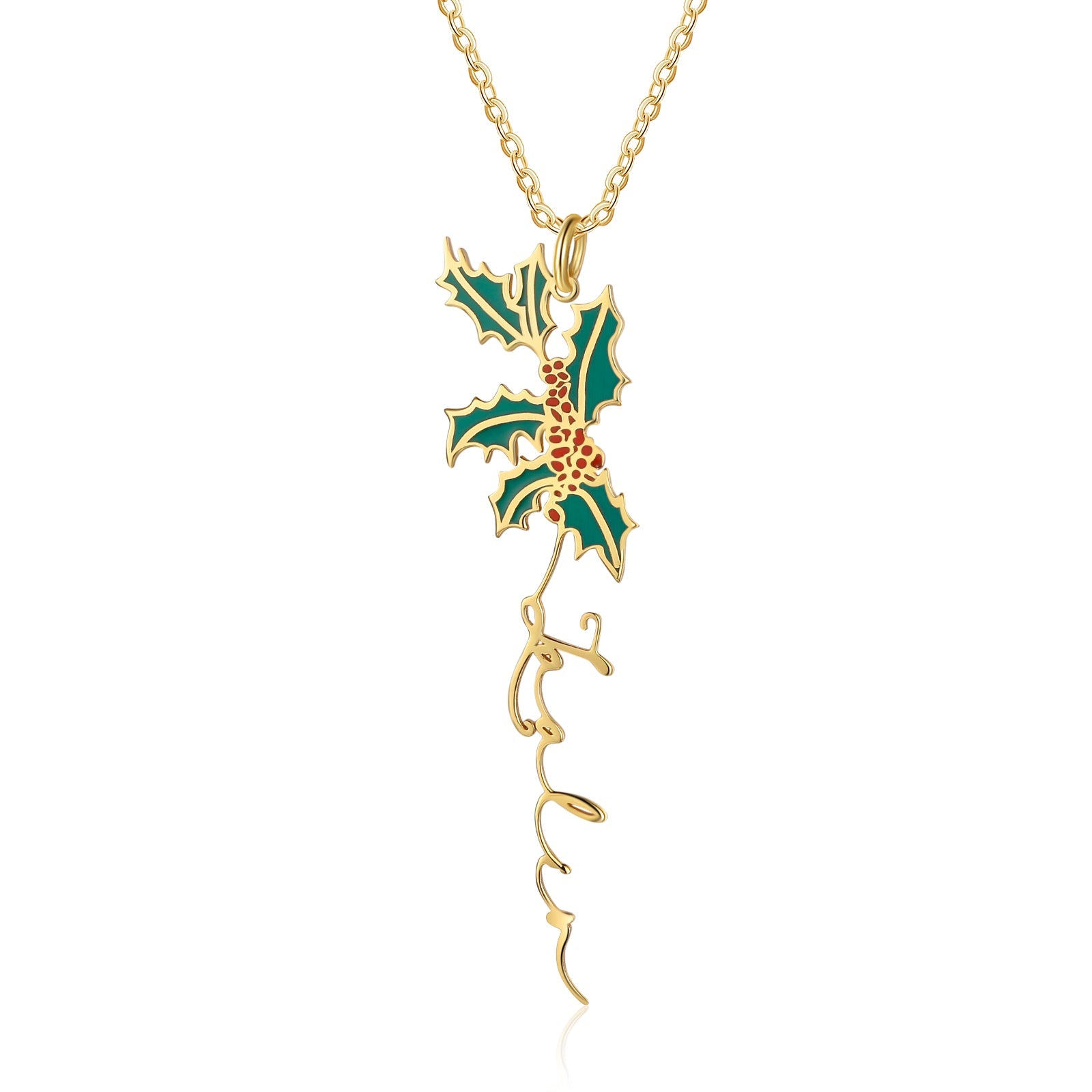Holly Name Necklace Custom December Birth Flower Necklace for Her