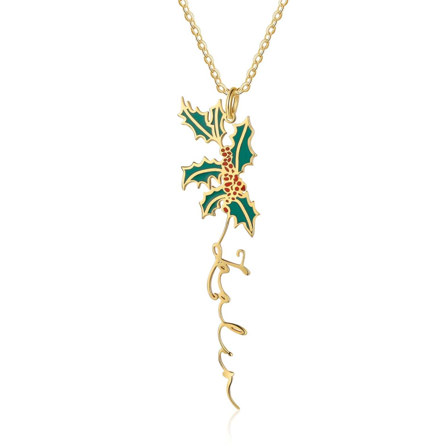 Holly Name Necklace Custom December Birth Flower Necklace for Her