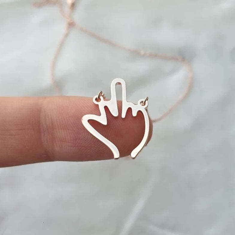Mother's Day Gift Funny Middle Finger Pendant Necklace Friendship Couple Gifts-Engravingift