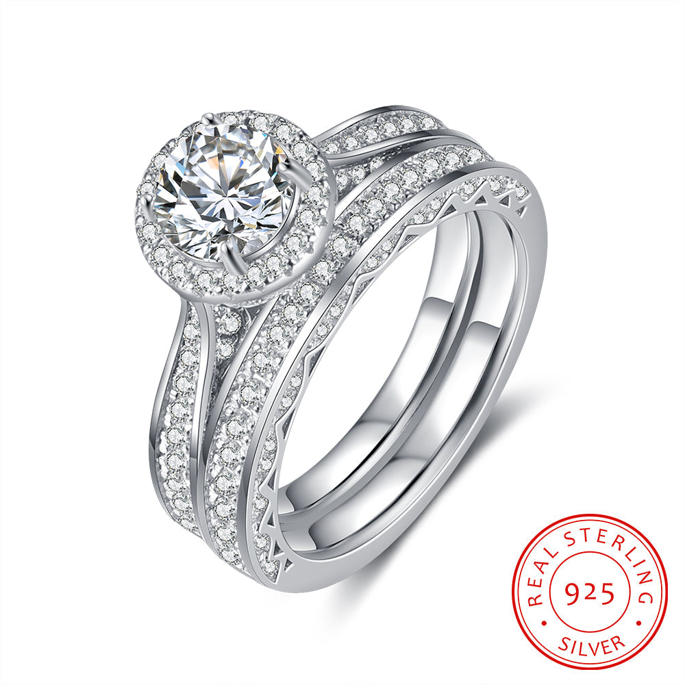 Mother's Day Gift Round Cut Moissanite Diamond Ring Set Dainty Solitaire Engagement Ring-Engravingift