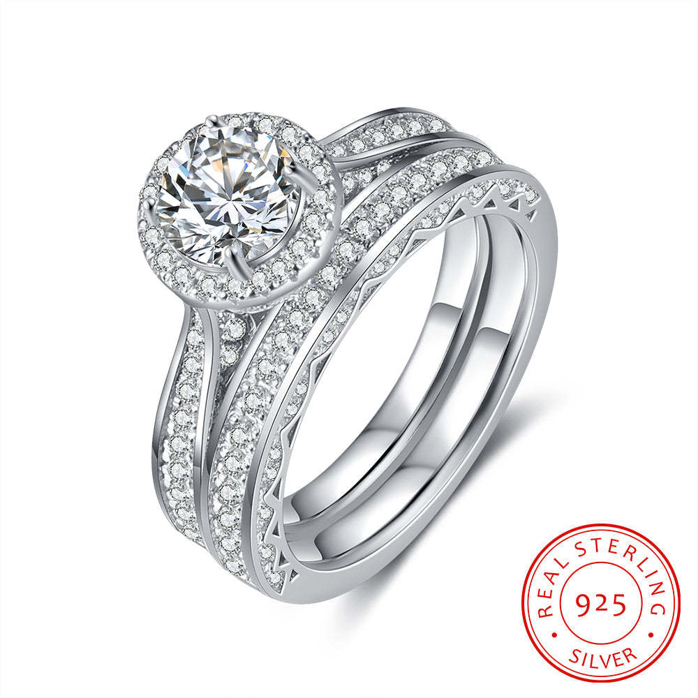 Mother's Day Gift Round Cut Moissanite Diamond Ring Set Dainty Solitaire Engagement Ring-Engravingift