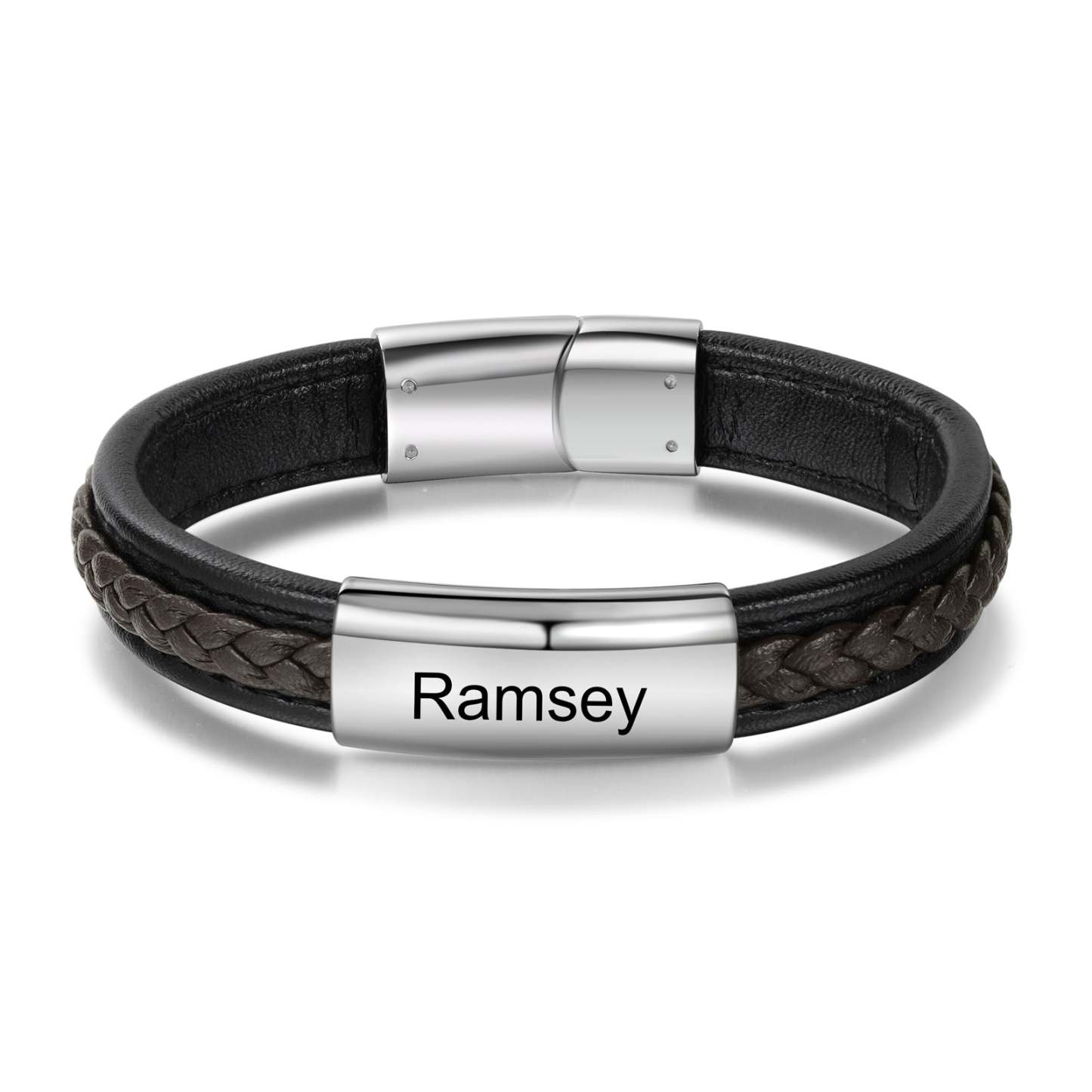 Father's Day Gift Men Leather Bracelet Personalized Name ID Bar Bracelet for Him