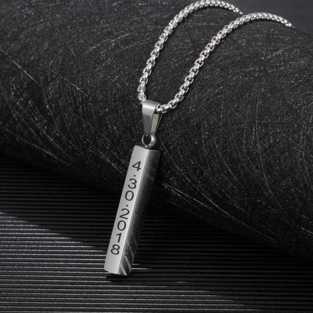 Father's Day Gift Men Vertical Bar Necklace Personalized 3D Bar Necklace in Black