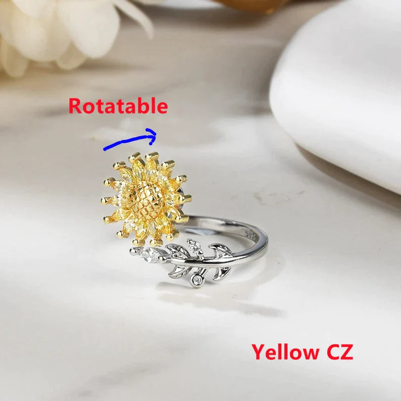 Mother's Day Gift For Daughter-S925 Sunflower Fidget Ring Anxiety Spinning Ring" It Can Drive Away Your Anxiety"-Engravingift