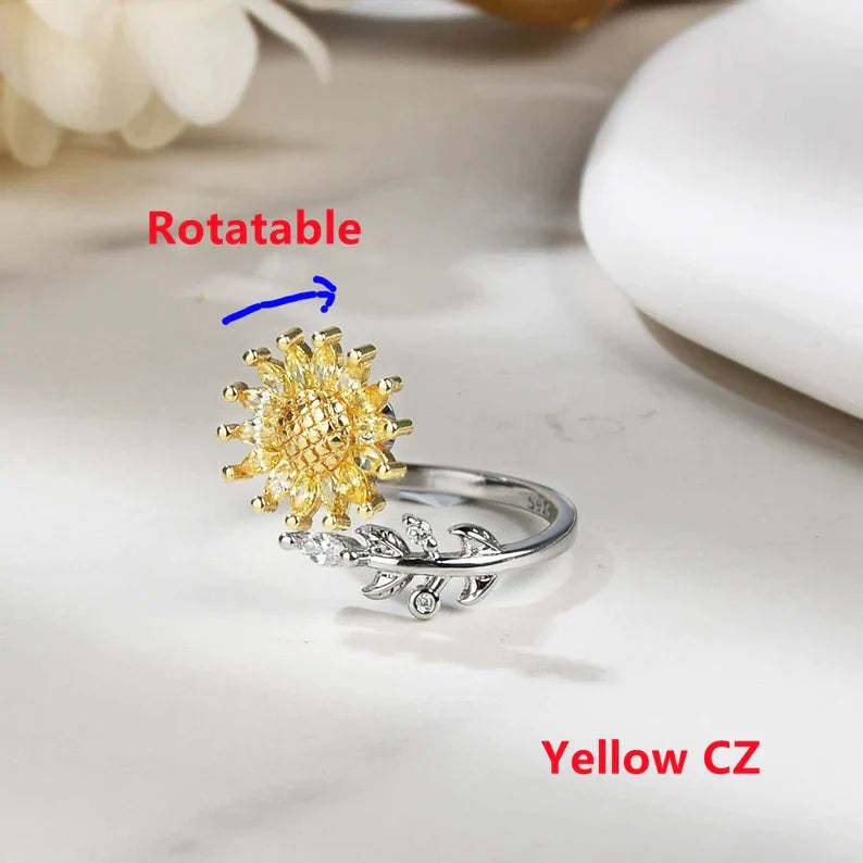 Mother's Day Gift For Daughter-S925 Sunflower Fidget Ring Anxiety Spinning Ring" It Can Drive Away Your Anxiety"-Engravingift