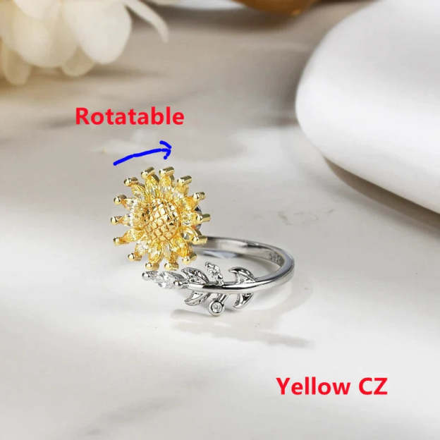 Mother's Day Gift For Daughter-S925 Sunflower Fidget Ring Anxiety Spinning Ring" It Can Drive Away Your Anxiety"-Engravingift