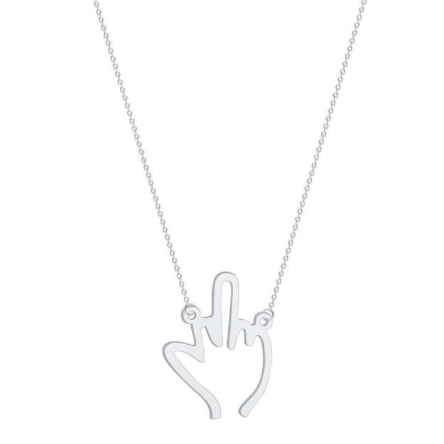 Mother's Day Gift Funny Middle Finger Pendant Necklace Friendship Couple Gifts-Engravingift