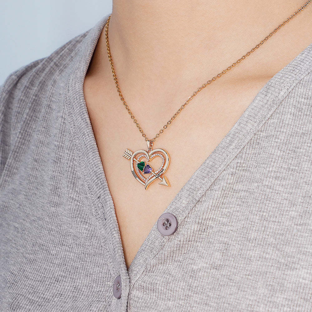 Mother's Day Day Gift Forever Love Birthstone & Diamond Heart Pendant Necklace-Engravingift