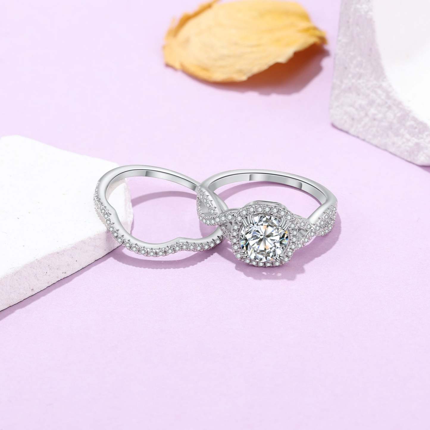 Mother's Day Gift Moissanite Diamond Halo Ring Set Dainty Engagement Ring