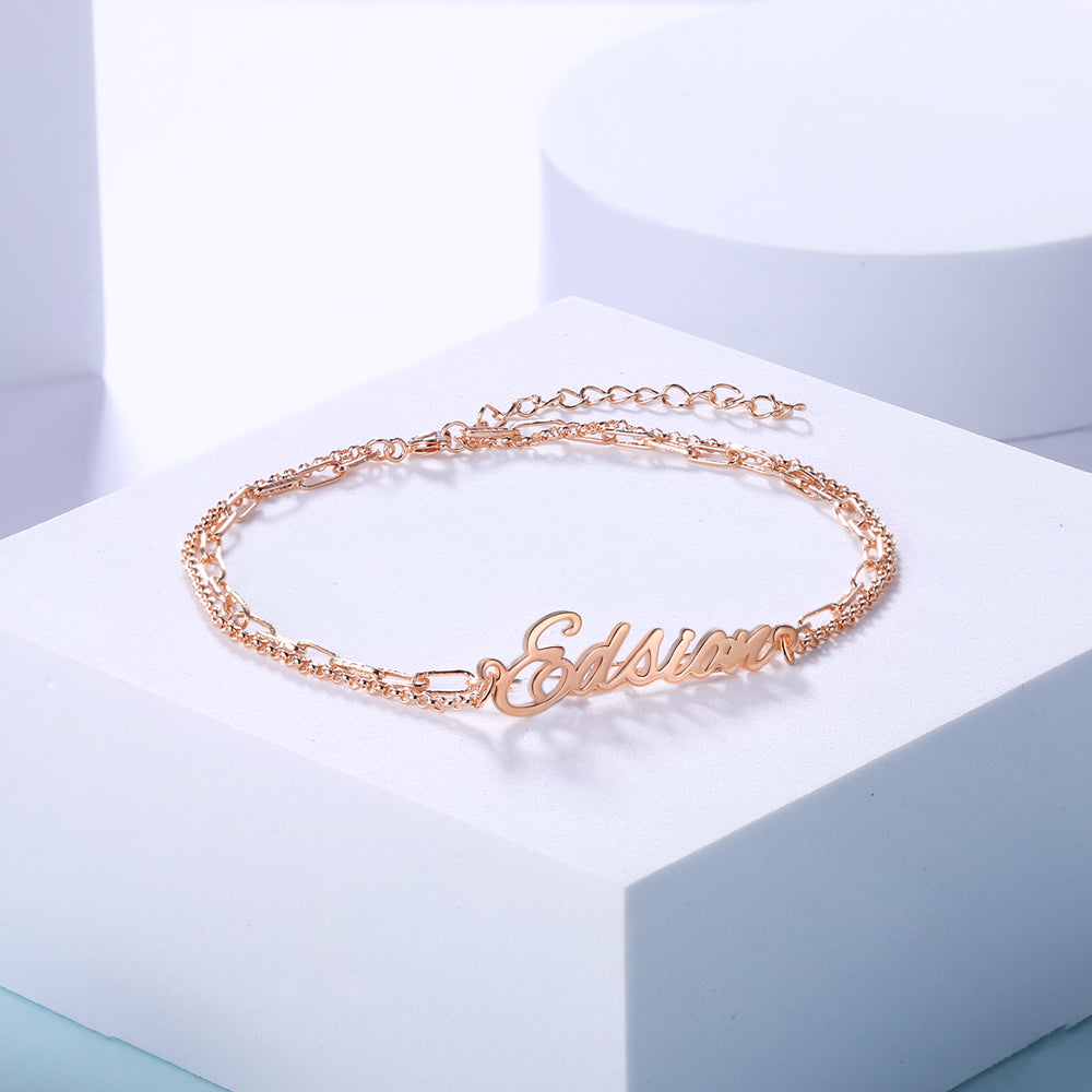 Mother's Day Gift Personalized Name Anklet Custom Double Chain Anklet for Women-Engravingift