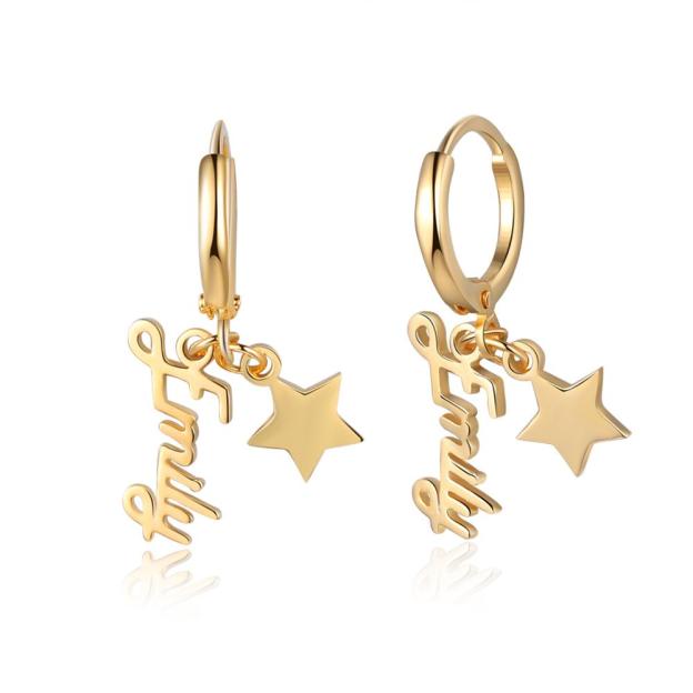 Mother's Day Gift Name Earrings with Star Pendant Personalized Gifts-Engravingift