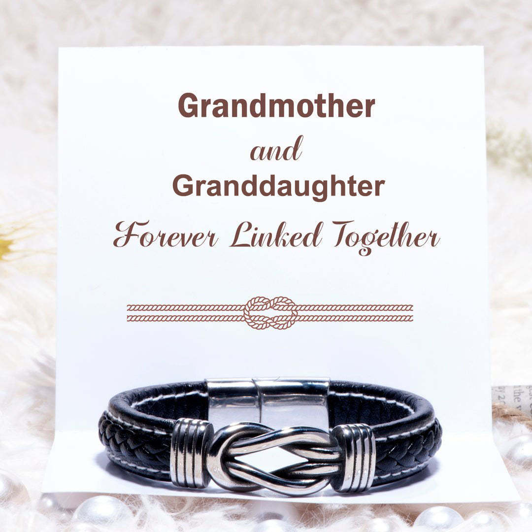 Mother's Day Gift To My Granddaughter Braided Leather Knot Bracelet "Grandmother and Granddaughter Forever Linked Together"-Engravingift