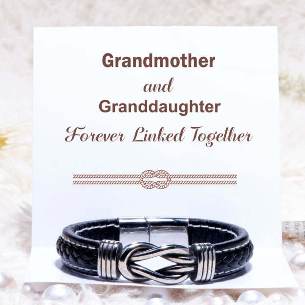 Mother's Day Gift To My Granddaughter Braided Leather Knot Bracelet "Grandmother and Granddaughter Forever Linked Together"-Engravingift