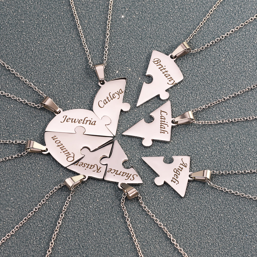 Christmas Gift Family/Sibling/BFF Gift Personalized Heart Puzzle Pieces Necklace or Keychain