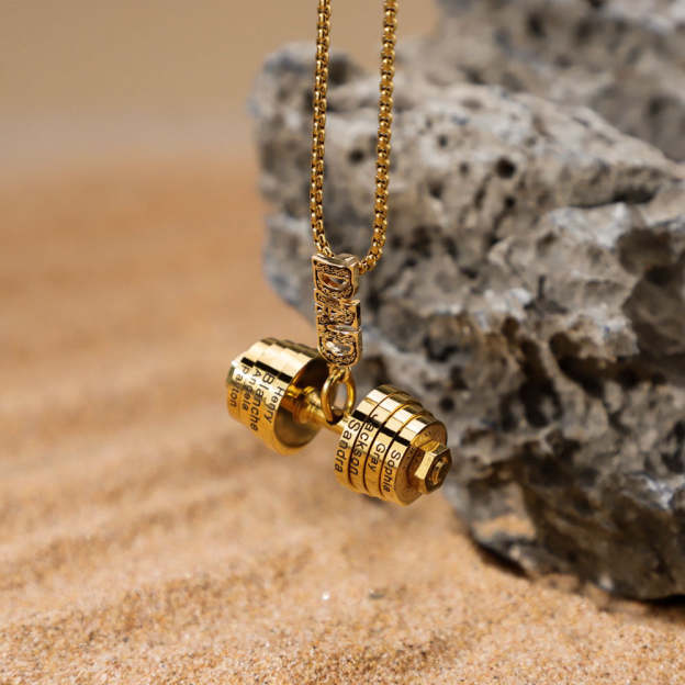 Christmas Gift Personalized DAD Dumbbell Necklace