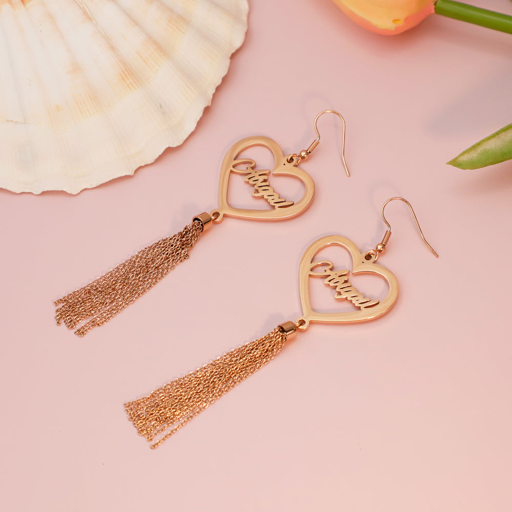 Mother's Day Gift Peach Heart/Round Heart Tassel Earrings-Engravingift