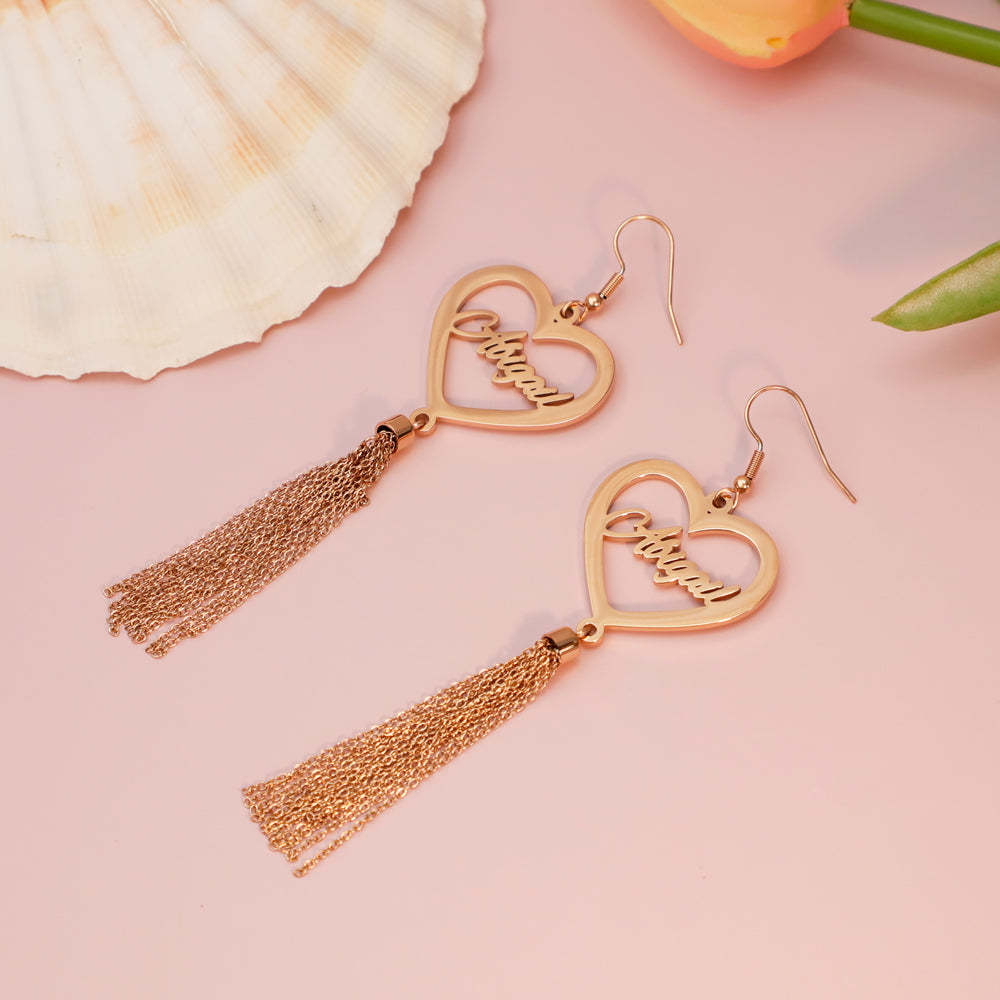 Mother's Day Gift Peach Heart/Round Heart Tassel Earrings-Engravingift