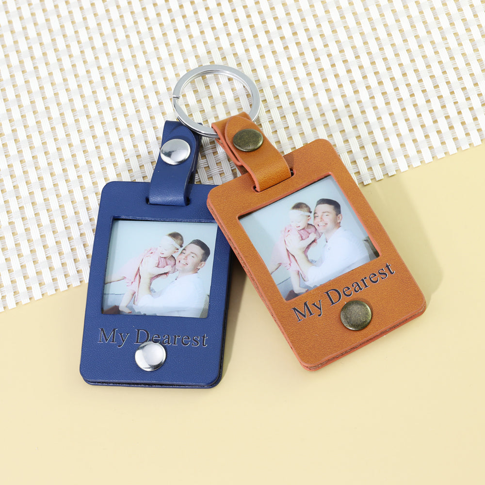 Father's Day Gift Custom Photo Leather Keychain-Engravingift