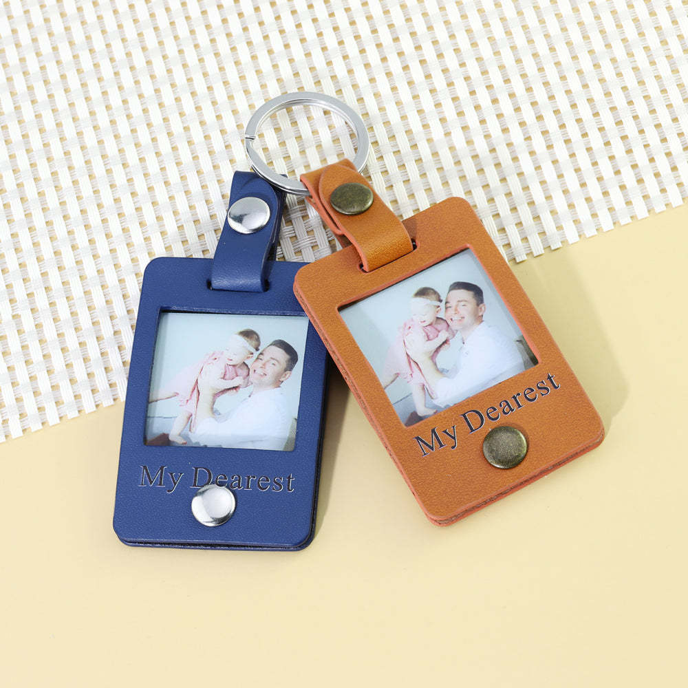 Father's Day Gift Custom Photo Leather Keychain-Engravingift