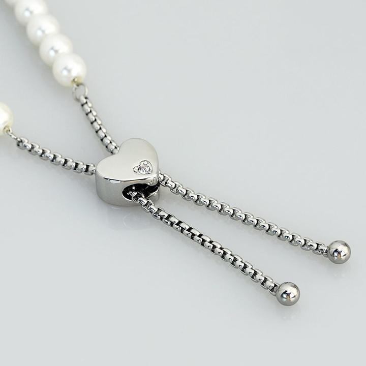 Mother's Day Gift Round White Freshwater Cultured Pearl Heart Bracelet for Women-Engravingift