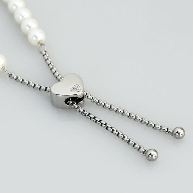 Mother's Day Gift Round White Freshwater Cultured Pearl Heart Bracelet for Women-Engravingift