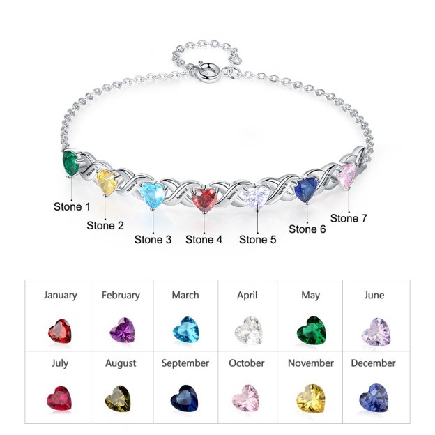 Christmas Gift Personalized Heart birthstone Infinity Family Bracelet