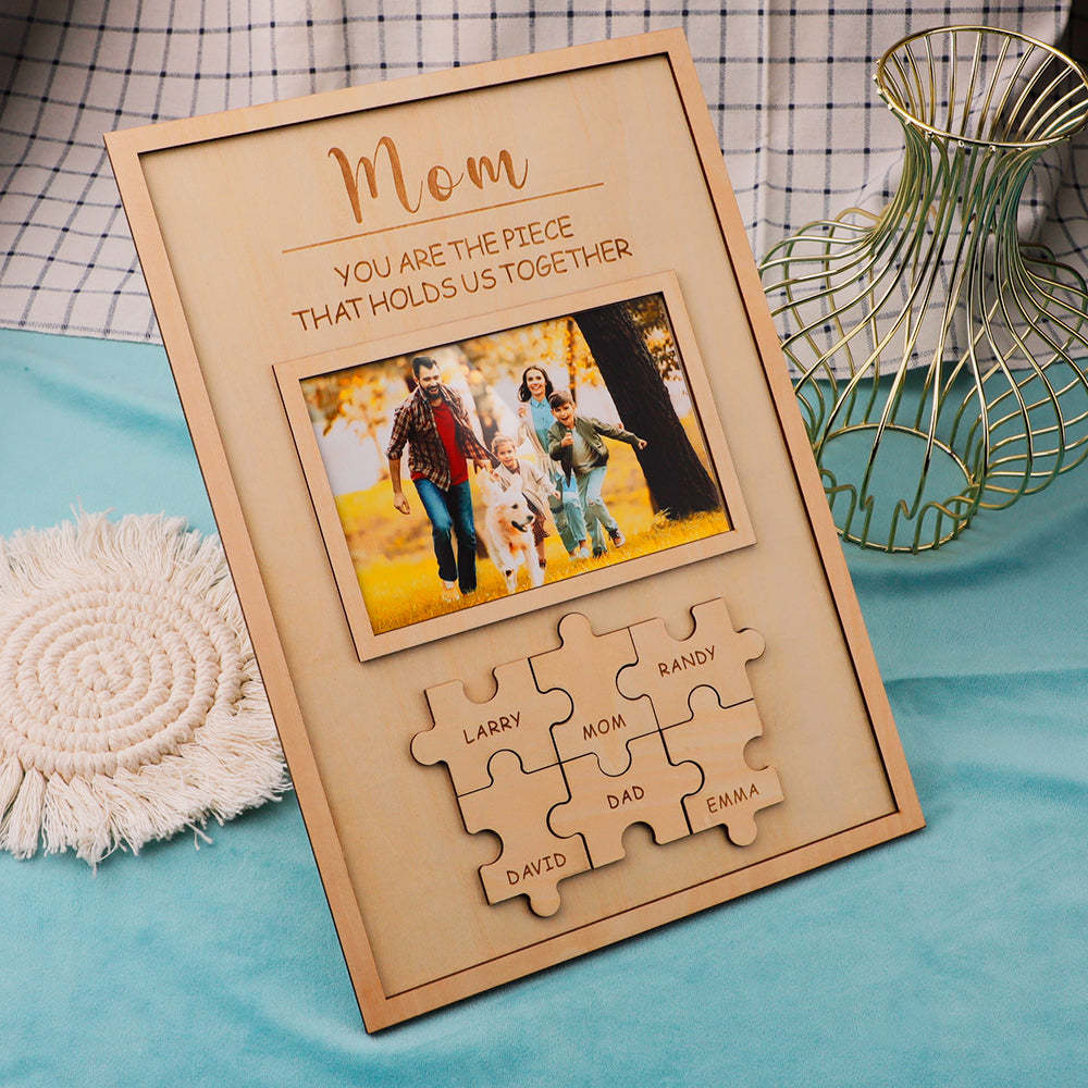 Mother's Day Gift "Mum You Are the Piece that Holds Us Together" Puzzle Sign With Photo-Engravingift