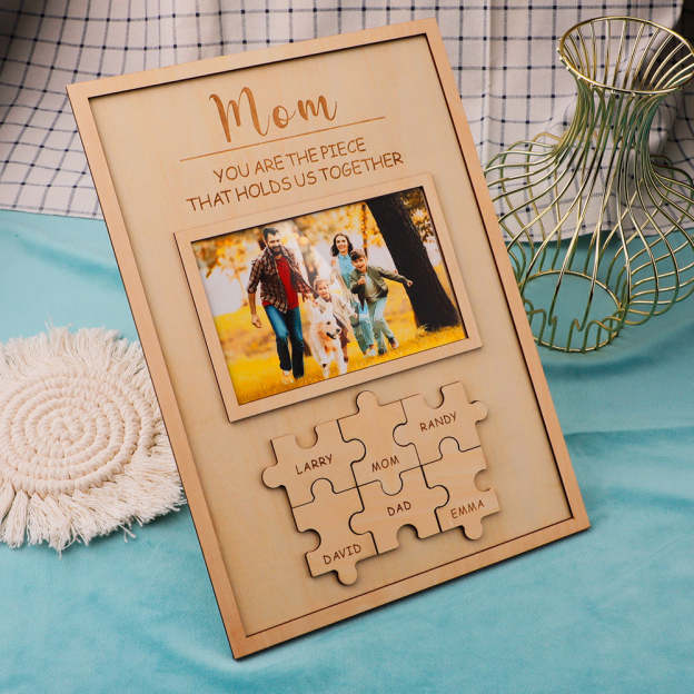 Mother's Day Gift "Mum You Are the Piece that Holds Us Together" Puzzle Sign With Photo-Engravingift