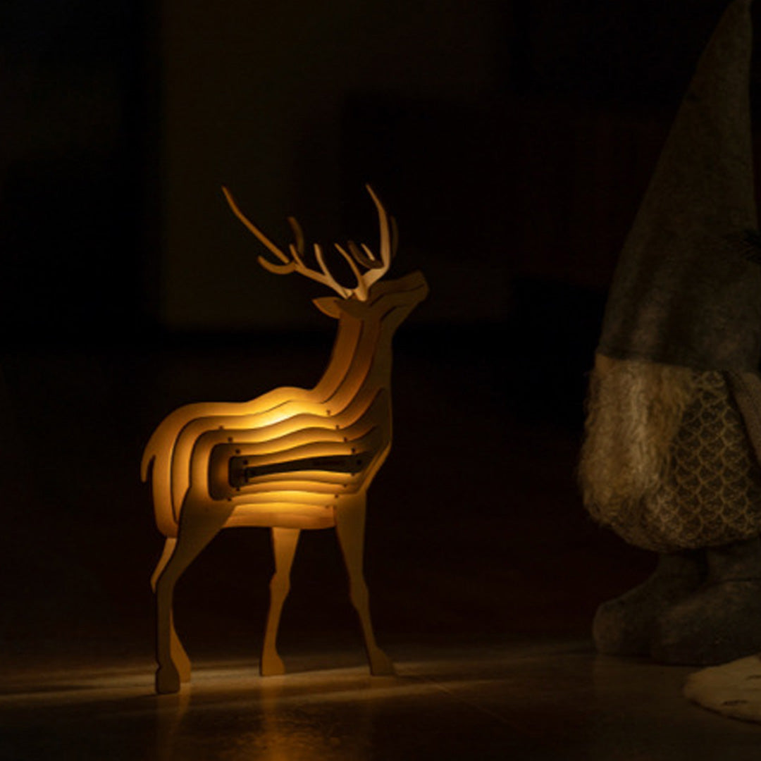 Christmas Gift 3D Wooden Animal Statue Decor Fantasy Lamp-Engravingift