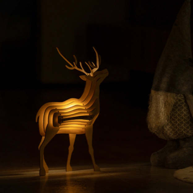 Christmas Gift 3D Wooden Animal Statue Decor Fantasy Lamp-Engravingift