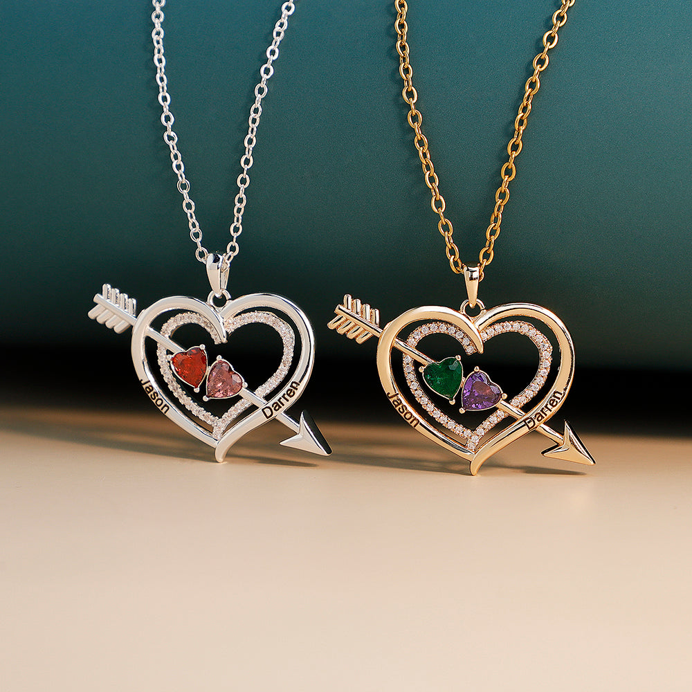 Mother's Day Day Gift Forever Love Birthstone & Diamond Heart Pendant Necklace-Engravingift