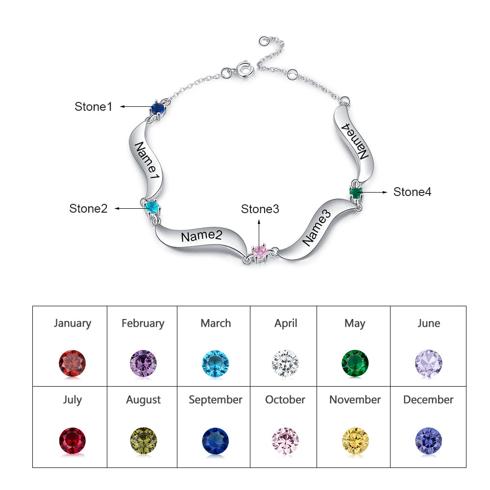 Mother's Day Gift Personalized Bracelet Custom 4 Names with 4 Birthstones Family Bracelet for Mom-Engravingift