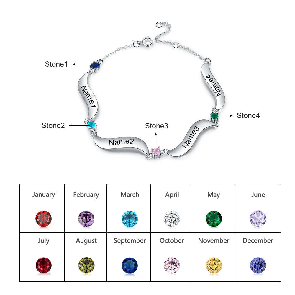 Mother's Day Gift Personalized Bracelet Custom 4 Names with 4 Birthstones Family Bracelet for Mom-Engravingift