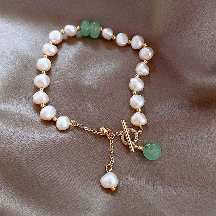 Mother's Day Gift Pearl Bracelet With Jade Charm-Engravingift