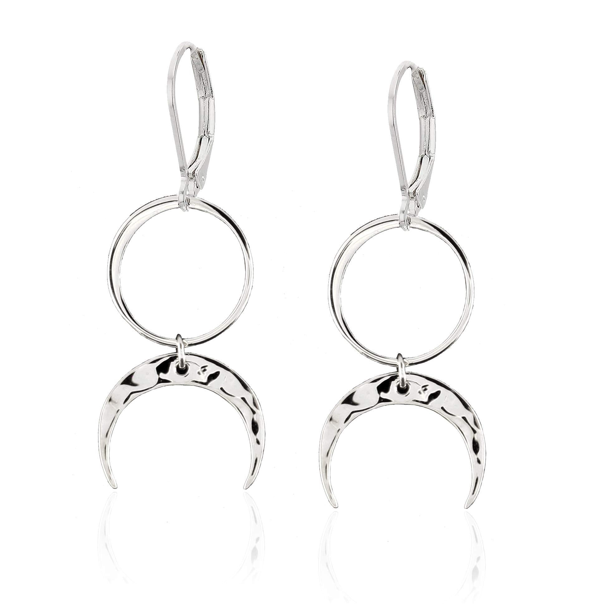 Mother's Day Gift  Moon Goddess Earrings • Circle and Hammered Crescent Moon Earrings • Modern Minimalist Jewelry • Simple Feminine Sexy • Full Moon Half Moon Eclipse • French Hook • Handmade Earrings-Engravingift