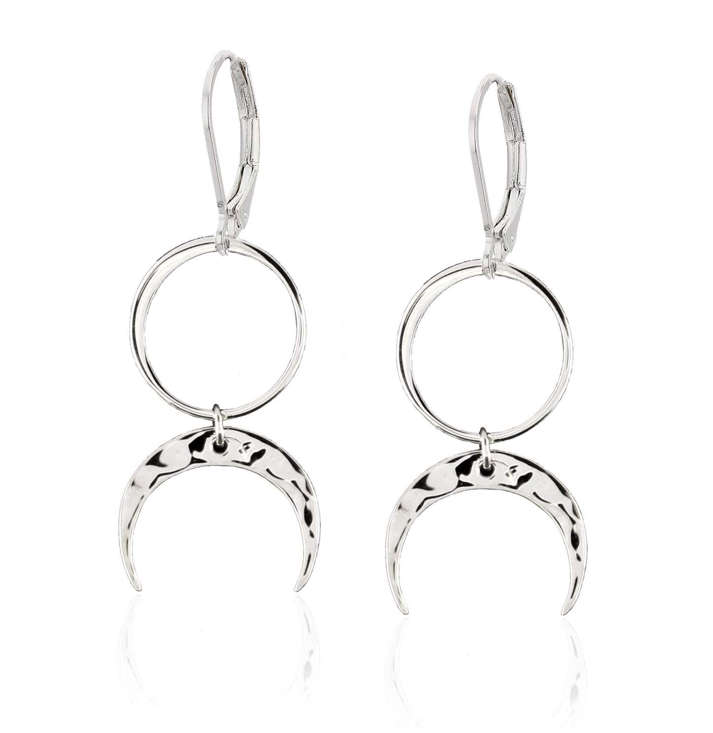 Mother's Day Gift Moon Goddess Earrings • Circle and Hammered Crescent Moon Earrings • Modern Minimalist Jewelry • Simple Feminine Sexy • Full Moon Half Moon Eclipse • French Hook • Handmade Earrings-Engravingift
