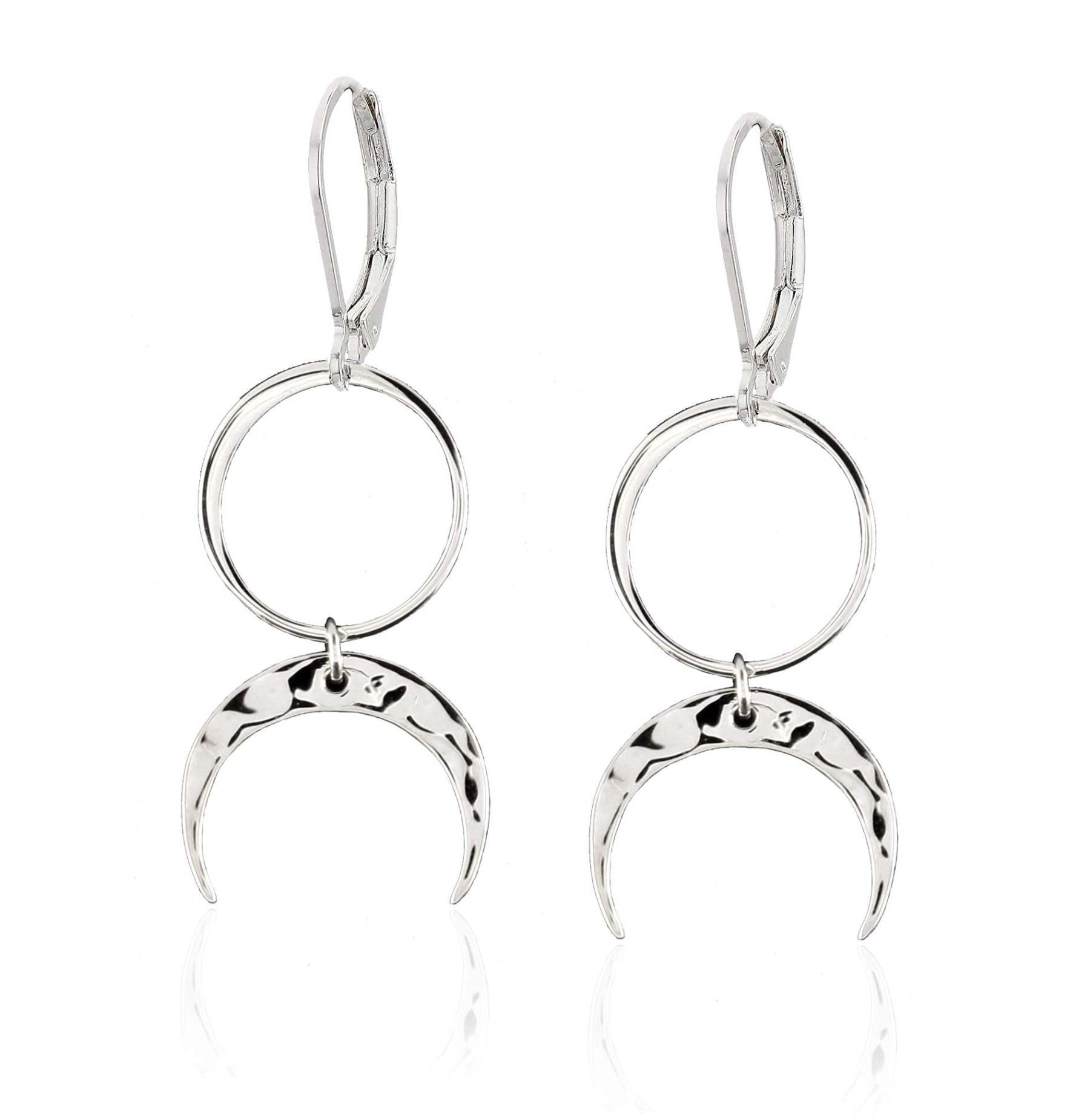 Mother's Day Gift Moon Goddess Earrings • Circle and Hammered Crescent Moon Earrings • Modern Minimalist Jewelry • Simple Feminine Sexy • Full Moon Half Moon Eclipse • French Hook • Handmade Earrings-Engravingift