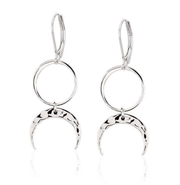 Mother's Day Gift  Moon Goddess Earrings • Circle and Hammered Crescent Moon Earrings • Modern Minimalist Jewelry • Simple Feminine Sexy • Full Moon Half Moon Eclipse • French Hook • Handmade Earrings-Engravingift