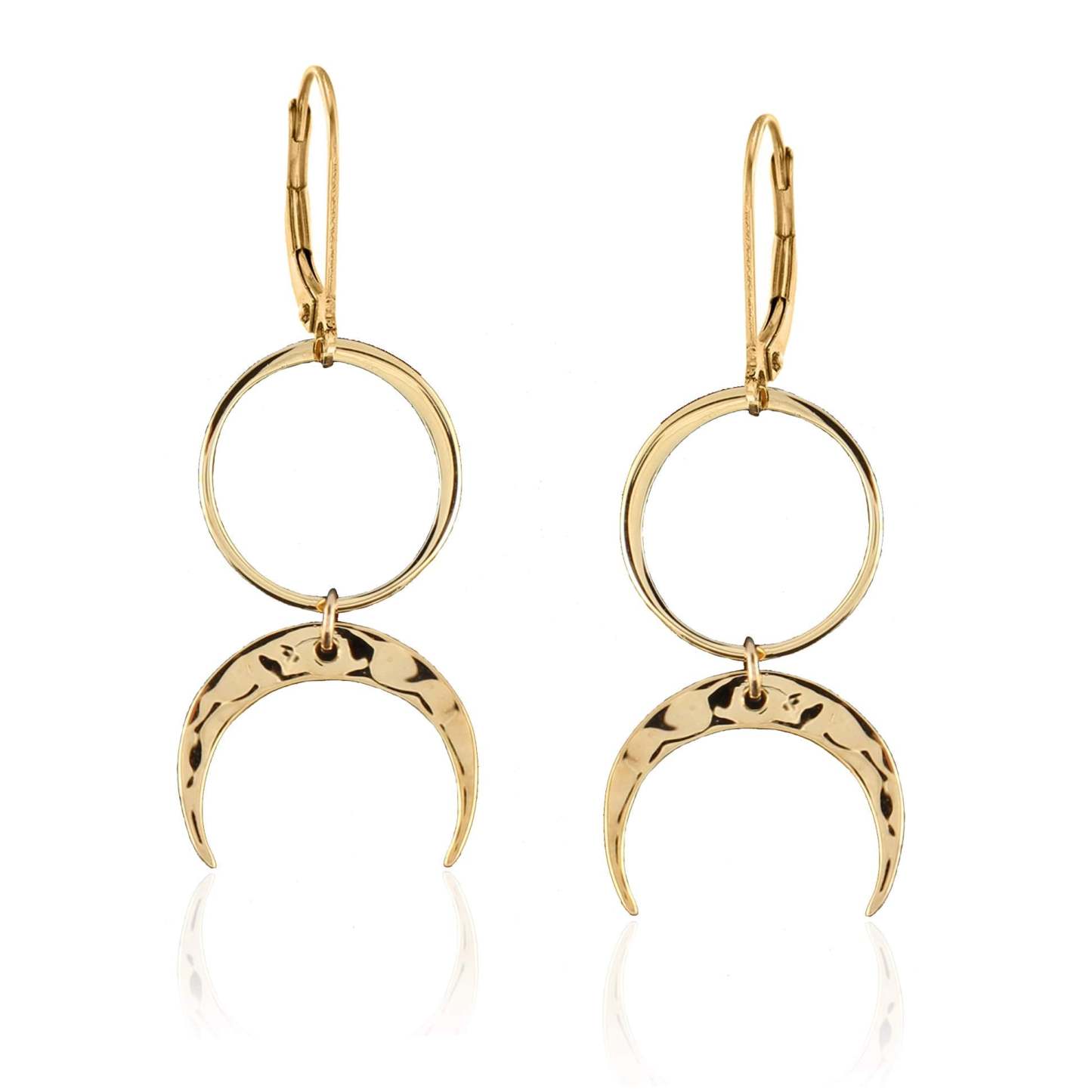Mother's Day Gift Moon Goddess Earrings • Circle and Hammered Crescent Moon Earrings • Modern Minimalist Jewelry • Simple Feminine Sexy • Full Moon Half Moon Eclipse • French Hook • Handmade Earrings-Engravingift