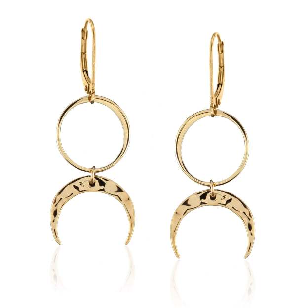 Mother's Day Gift  Moon Goddess Earrings • Circle and Hammered Crescent Moon Earrings • Modern Minimalist Jewelry • Simple Feminine Sexy • Full Moon Half Moon Eclipse • French Hook • Handmade Earrings-Engravingift