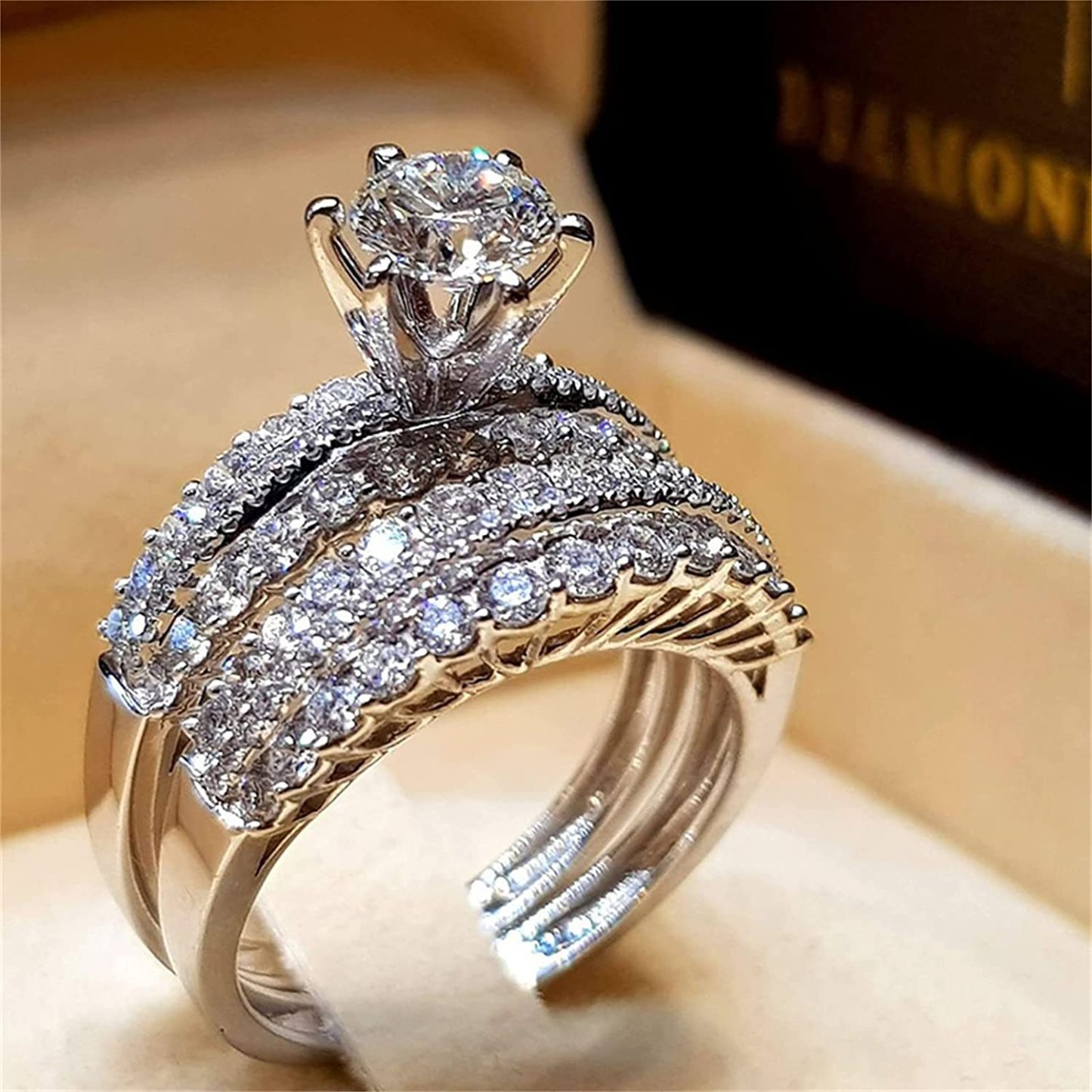 Mother's Day Gift Women's Fashion Luxury Engagement Marriage Proposal Diamond Rings Stacking Rings-Engravingift