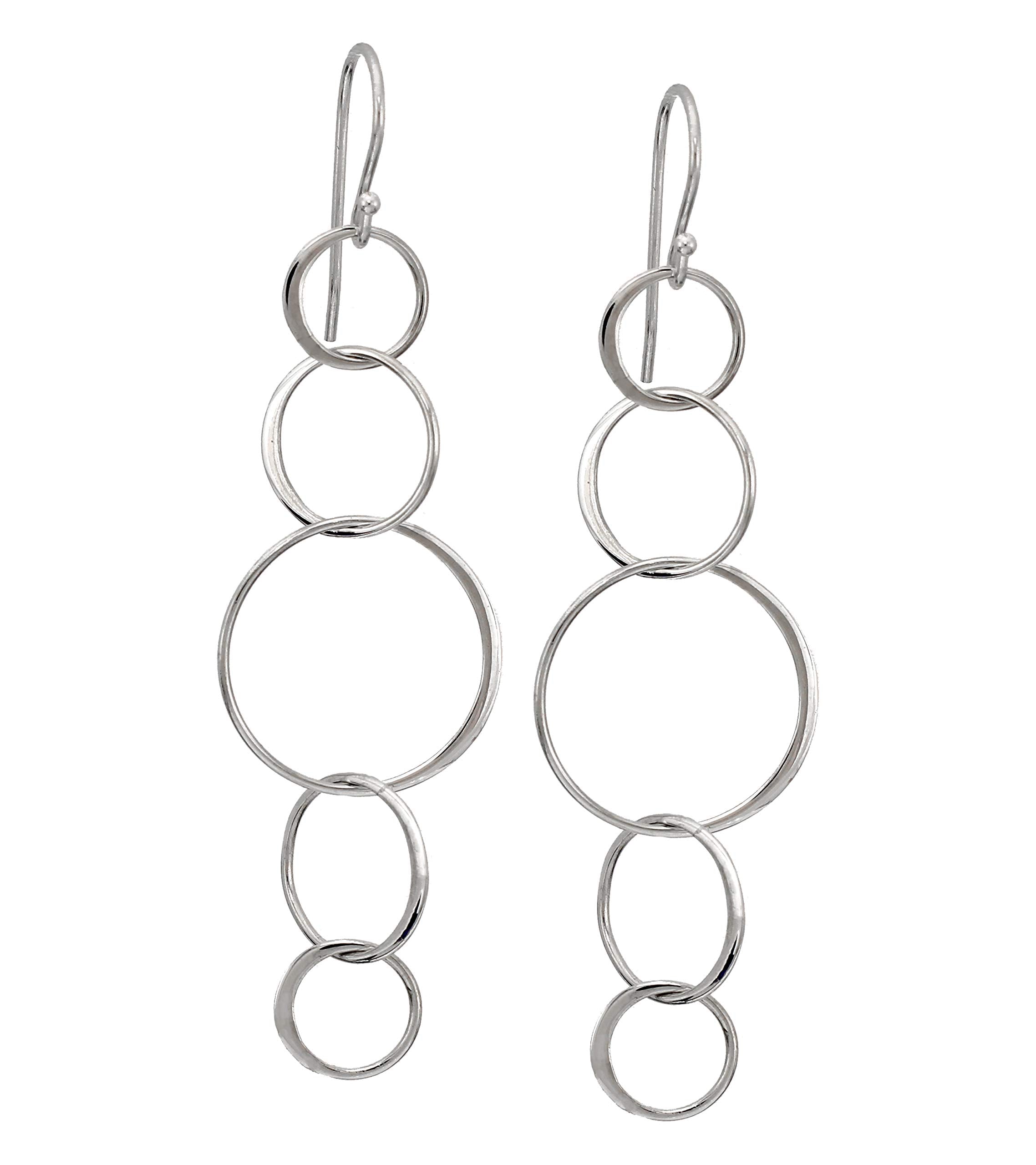 Mother's Day Gift Sterling Silver 5 Connected Circle Earrings, Statement Earrings, Silver Earrings, Long Earrings, Hoop Earrings, Dangle Drop Earrings, Five Rings, Geometric, Simple, Minimalist Jewelry-Engravingift