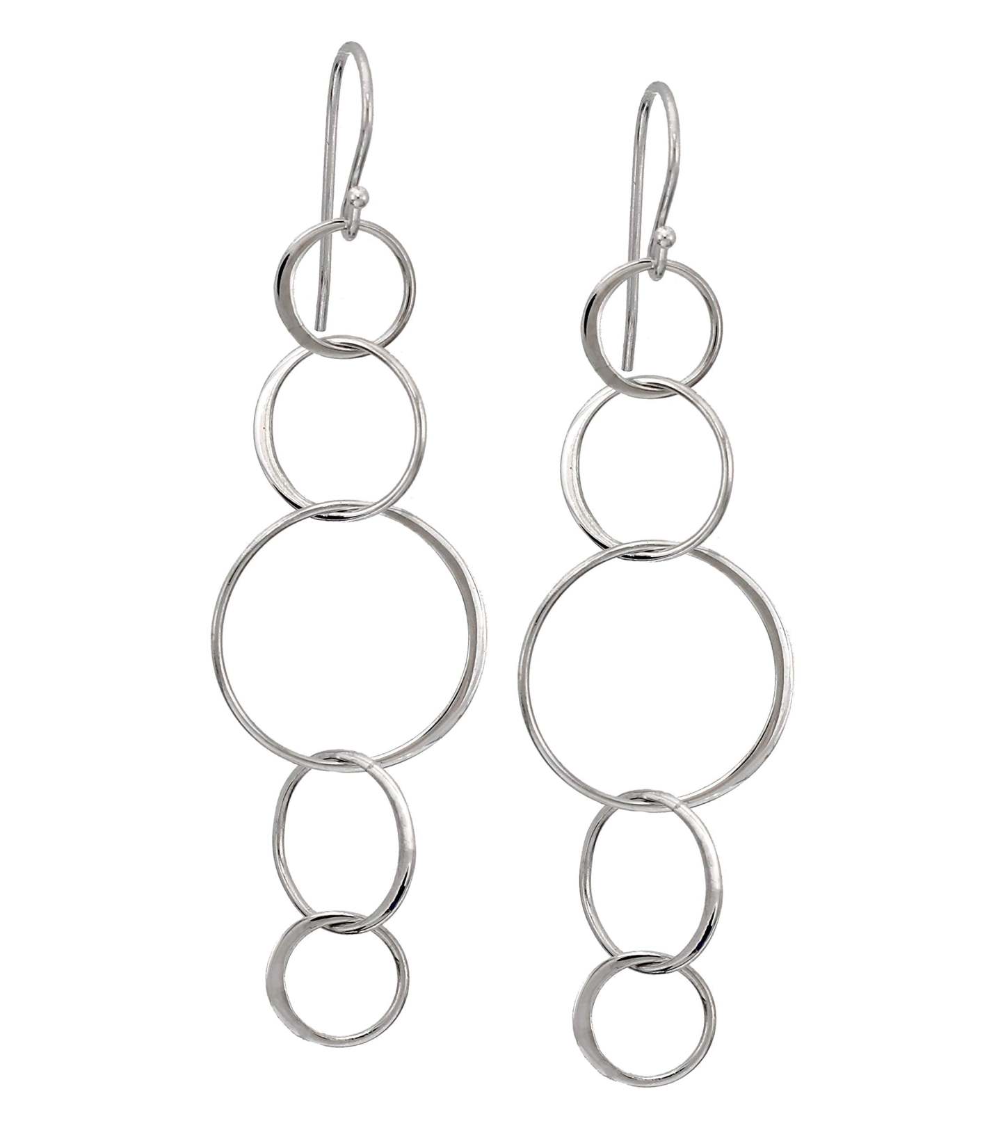 Mother's Day Gift Sterling Silver 5 Connected Circle Earrings, Statement Earrings, Silver Earrings, Long Earrings, Hoop Earrings, Dangle Drop Earrings, Five Rings, Geometric, Simple, Minimalist Jewelry-Engravingift